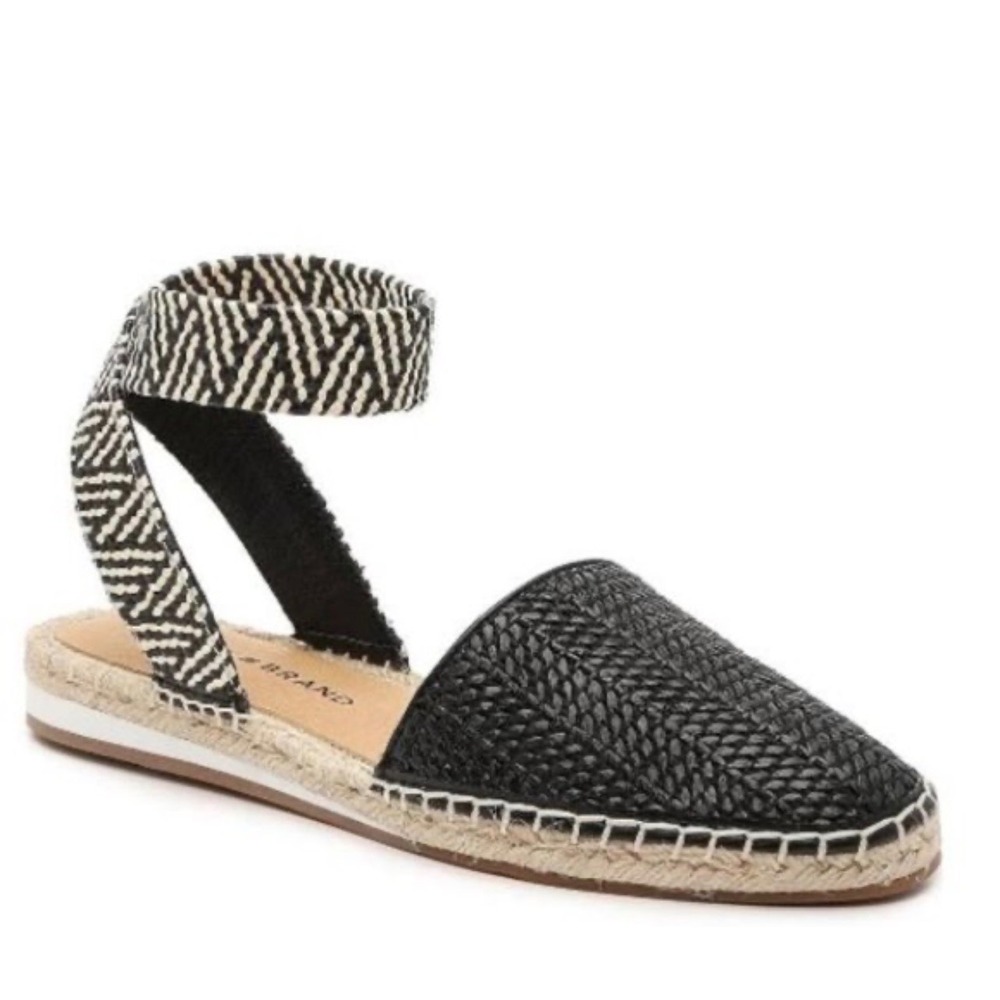 Lucky Brand Boho Y2K Granola Espadrille Sandals Black Woven Ankle Strap Flat 8
